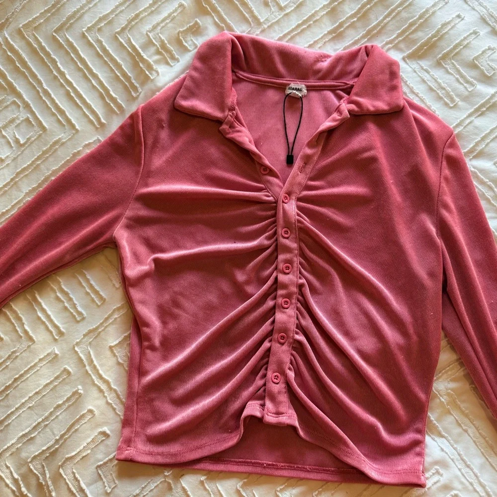 Pink Ruched Button-Up Top - Picture 14 of 14